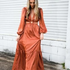 Peach Love Rust Satin Maxi 8 Peach Love Rust Satin Maxi
