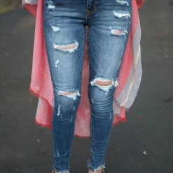 Cest Toi Dark Wash Distressed Skinny Jeans