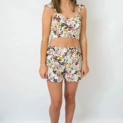 Very J Off White Floral Crop Top