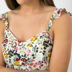 Very J Off White Floral Crop Top