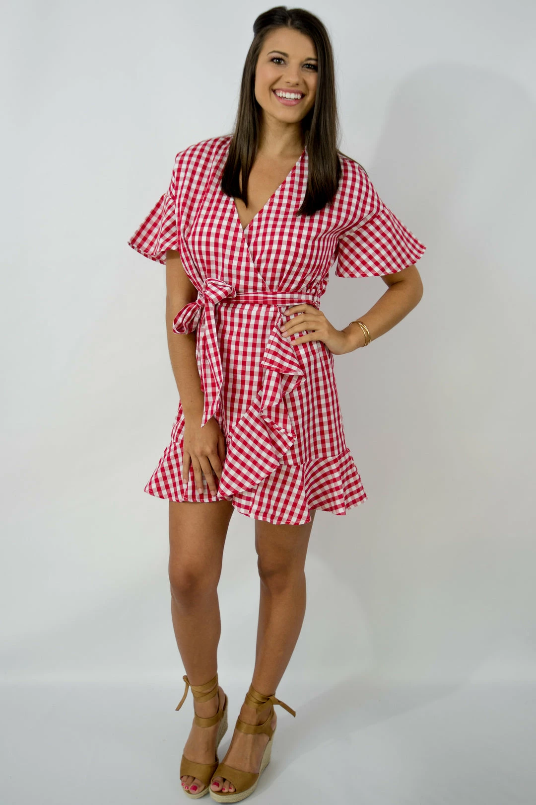 Entro Gingham V-Neck Wrap Dress Game Day! 1 Entro Gingham V-Neck Wrap Dress Game Day!