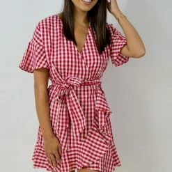 Entro Gingham V-Neck Wrap Dress Game Day!