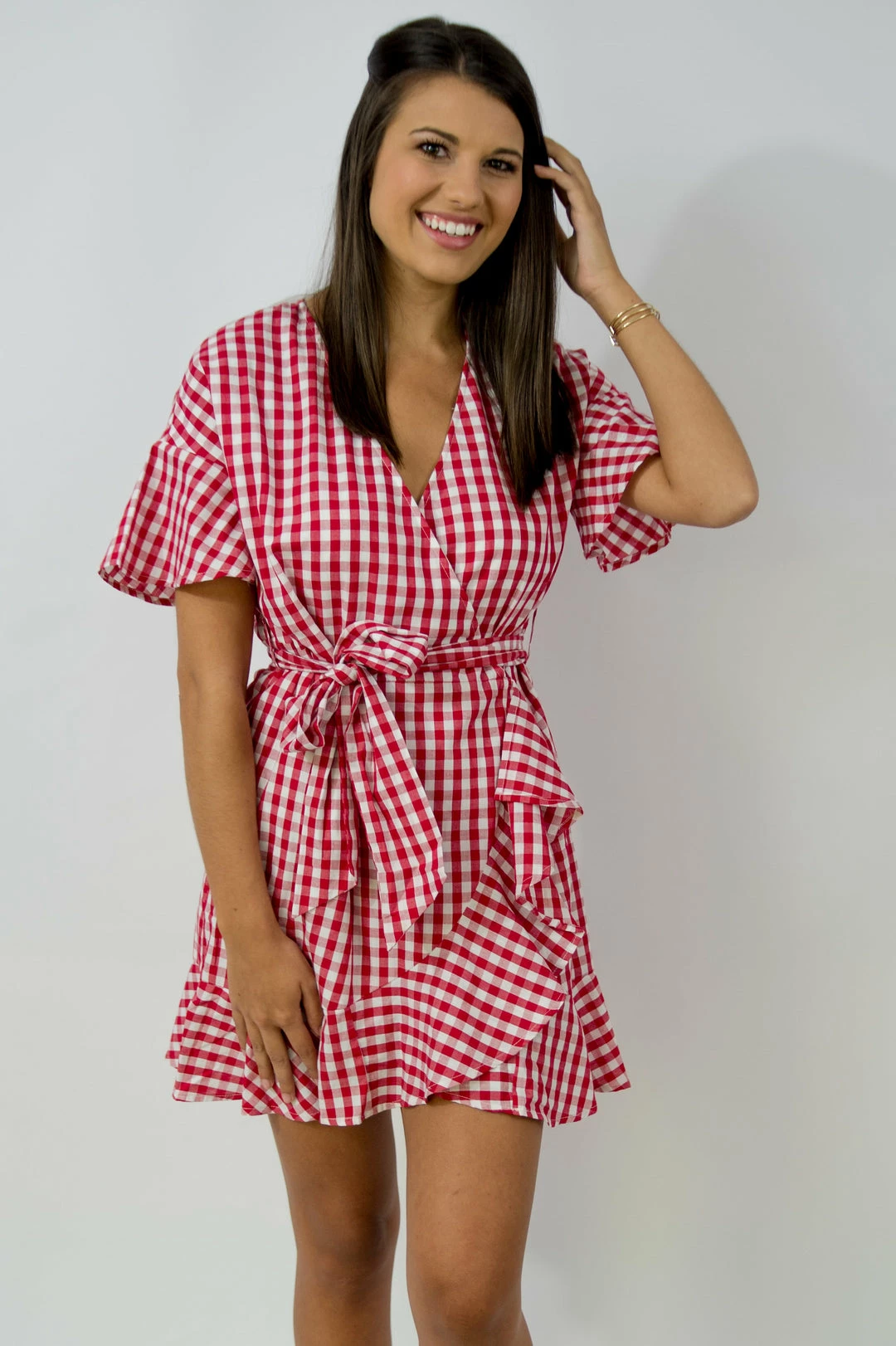 Entro Gingham V-Neck Wrap Dress Game Day! 2 Entro Gingham V-Neck Wrap Dress Game Day!