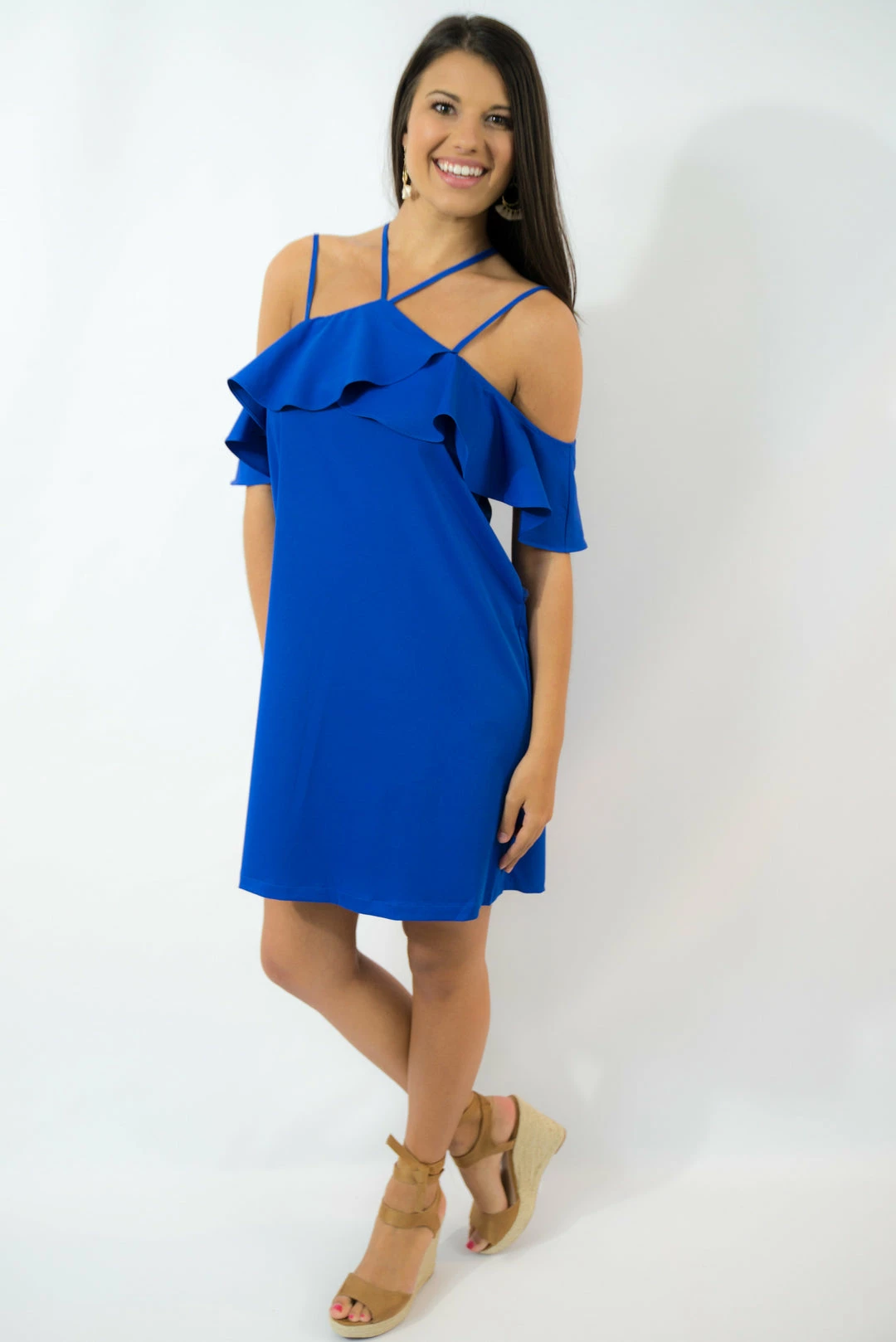 After Market Royal Blue Ruffle Cold Shoulder Dress Game Day! 1 After Market Royal Blue Ruffle Cold Shoulder Dress Game Day!