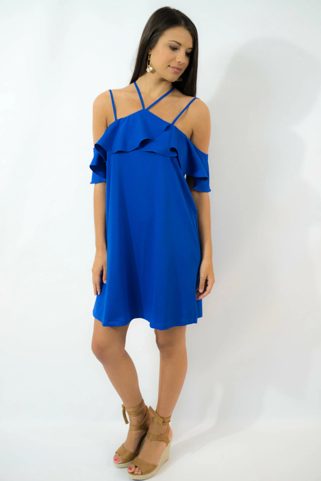 After Market Royal Blue Ruffle Cold Shoulder Dress Game Day! 2 After Market Royal Blue Ruffle Cold Shoulder Dress Game Day!