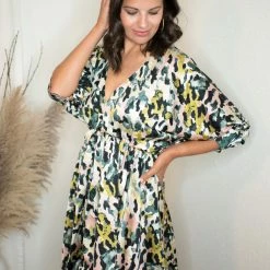 Glam Olive Ballon Sleeve Dress Dresses