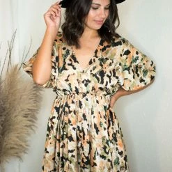 Glam Dresses Apricot Balloon Sleeve Dress