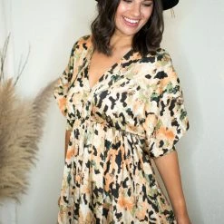 Glam Dresses Apricot Balloon Sleeve Dress