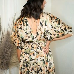 Glam Dresses Apricot Balloon Sleeve Dress