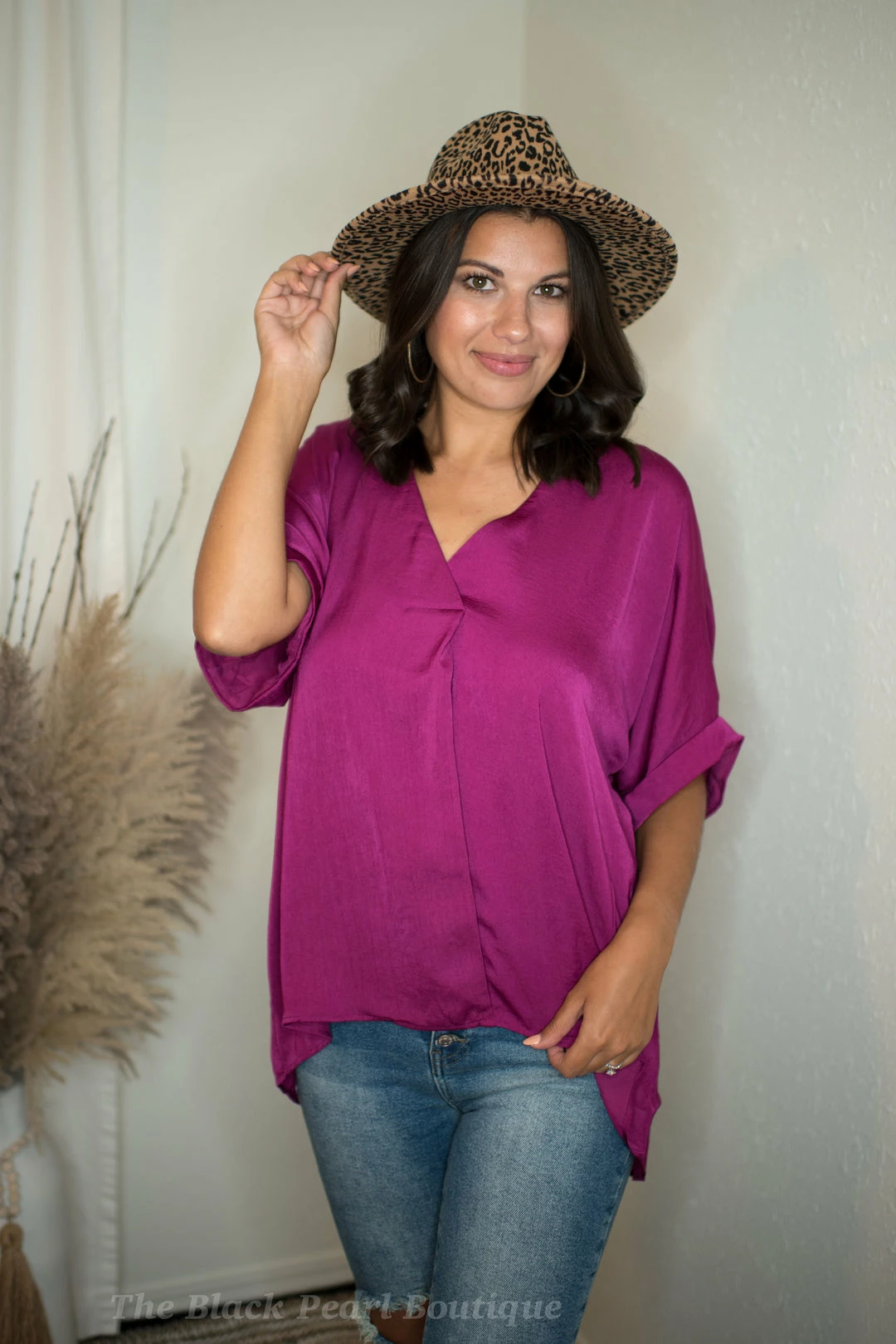 Glam Plum V Neck Blouse Tops 1 Glam Plum V Neck Blouse Tops