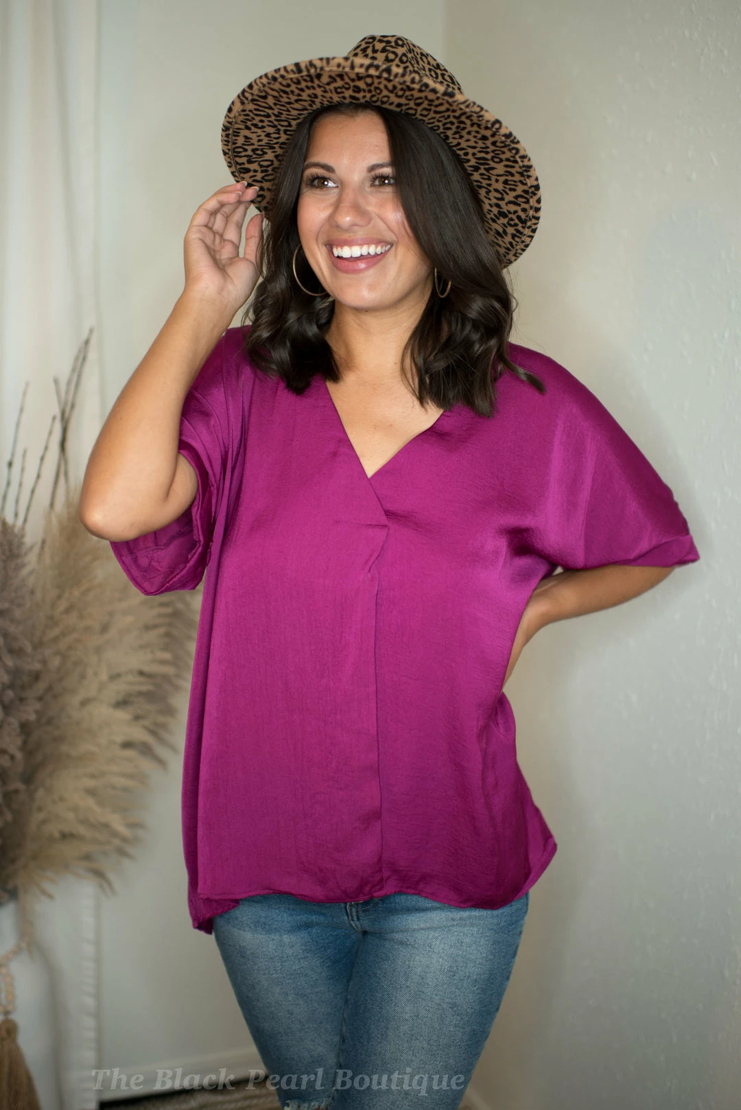 Glam Plum V Neck Blouse Tops 2 Glam Plum V Neck Blouse Tops