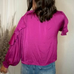 Glam Plum Ruffle Sleeve Blouse
