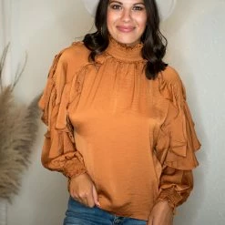 Glam Camel Ruffle Sleeve Blouse