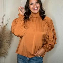 Glam Camel Ruffle Sleeve Blouse