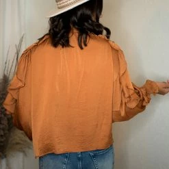 Glam Camel Ruffle Sleeve Blouse