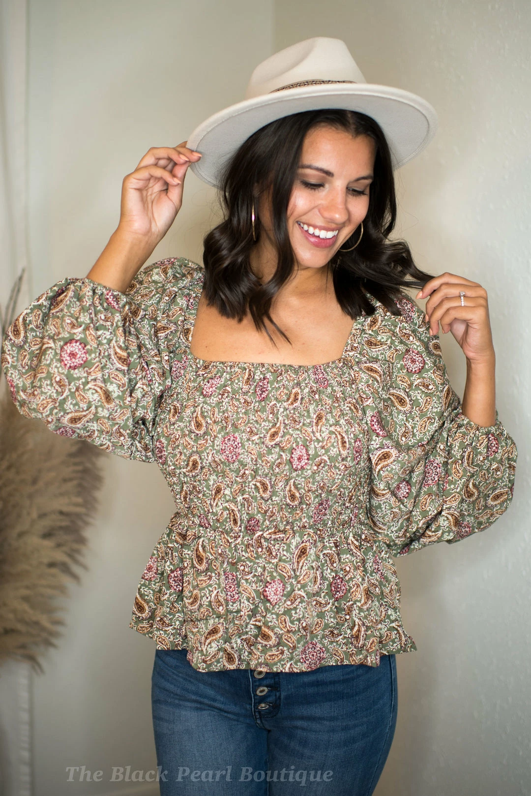 Blu Pepper Olive Paisley Print Blouse 1 Blu Pepper Olive Paisley Print Blouse