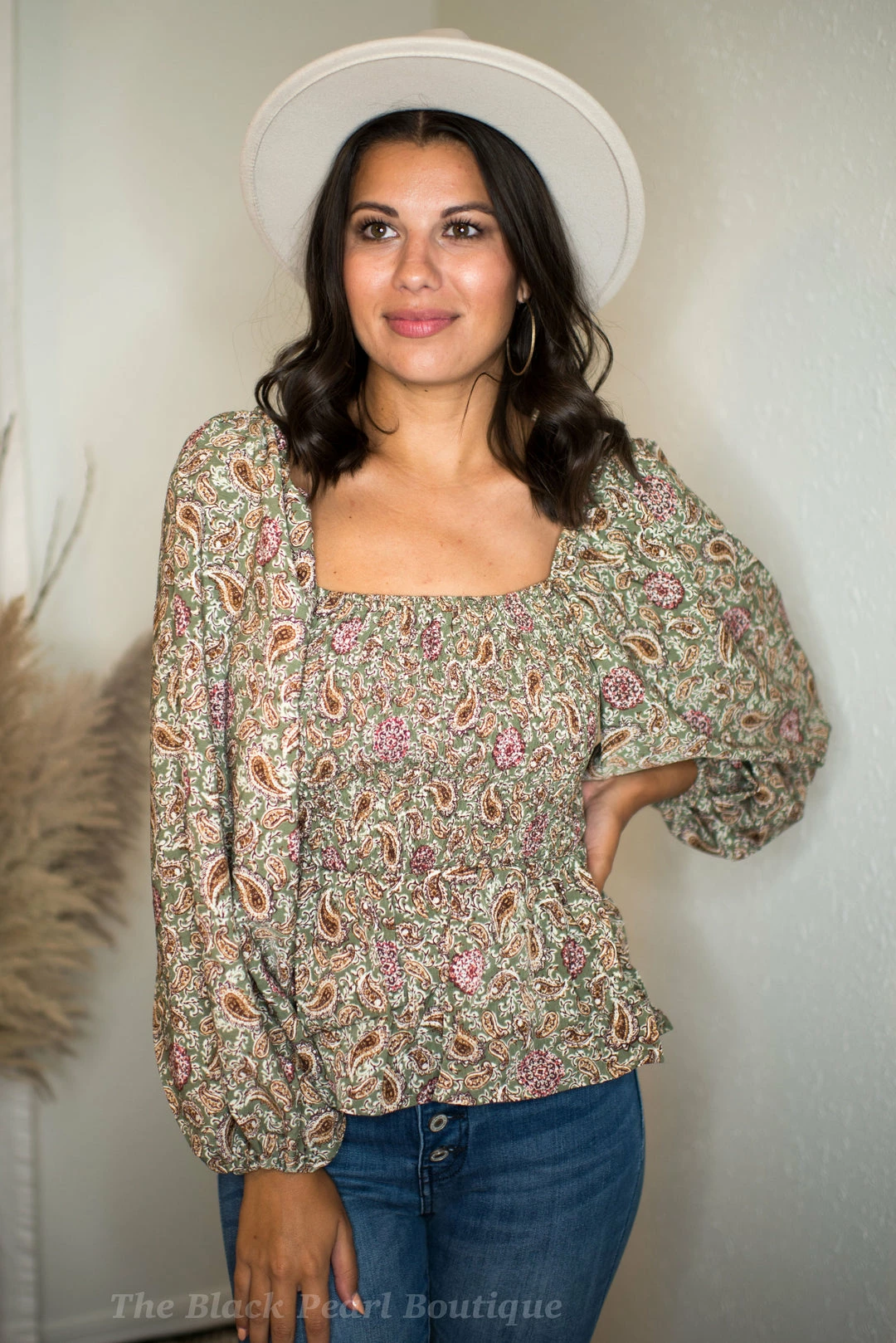 Blu Pepper Olive Paisley Print Blouse 2 Blu Pepper Olive Paisley Print Blouse