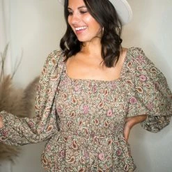 Blu Pepper Olive Paisley Print Blouse 7 Blu Pepper Olive Paisley Print Blouse