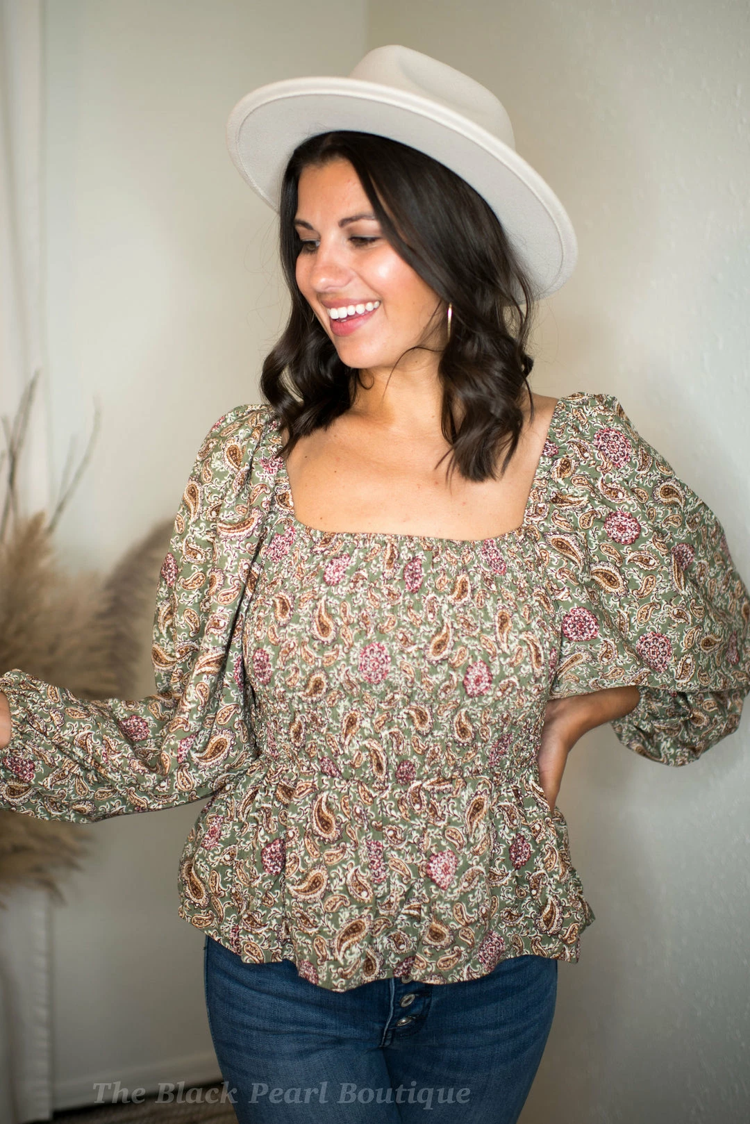 Blu Pepper Olive Paisley Print Blouse 3 Blu Pepper Olive Paisley Print Blouse