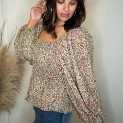 Blu Pepper Olive Paisley Print Blouse 8 Blu Pepper Olive Paisley Print Blouse