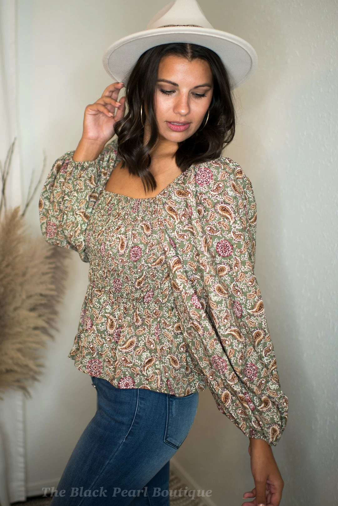 Blu Pepper Olive Paisley Print Blouse 4 Blu Pepper Olive Paisley Print Blouse