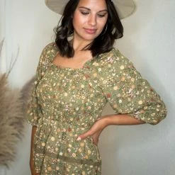 Blu Pepper Tops Olive Floral Print Blouse 6 Blu Pepper Tops Olive Floral Print Blouse