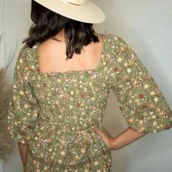 Blu Pepper Tops Olive Floral Print Blouse 7 Blu Pepper Tops Olive Floral Print Blouse