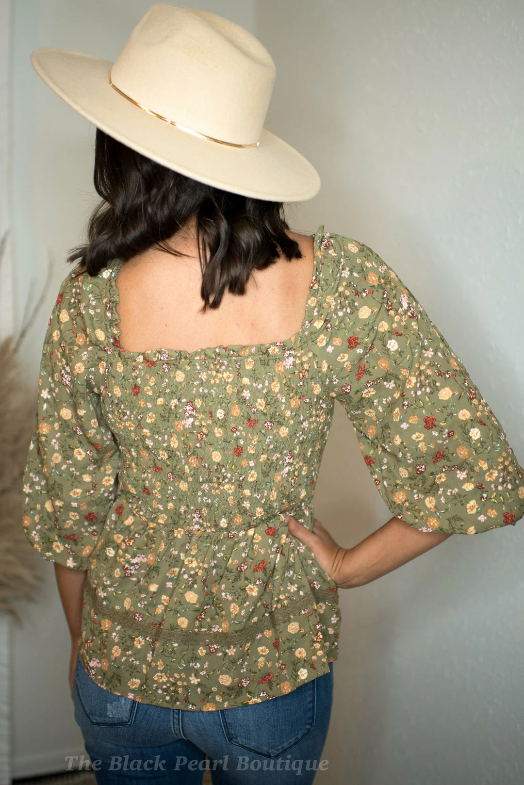 Blu Pepper Tops Olive Floral Print Blouse 4 Blu Pepper Tops Olive Floral Print Blouse