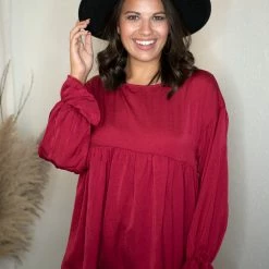 Glam Wine Babydoll Top Tops