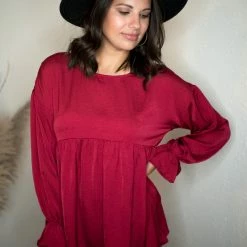 Glam Wine Babydoll Top Tops