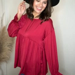 Glam Wine Babydoll Top Tops