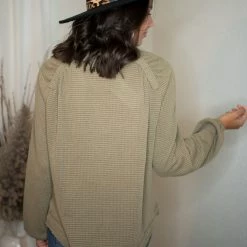 Very J Tops Olive Waffle Knit Top