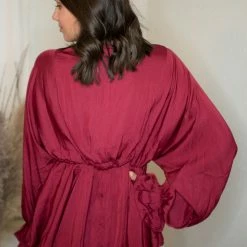 Glam Wine V Neck Blouse Tops