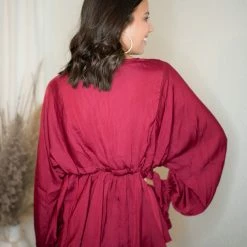 Glam Wine V Neck Blouse Tops