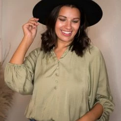 Blu Pepper Tops Olive Satin Blouse