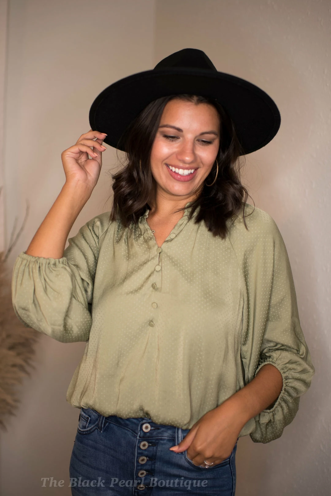 Blu Pepper Tops Olive Satin Blouse 2 Blu Pepper Tops Olive Satin Blouse