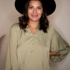 Blu Pepper Tops Olive Satin Blouse
