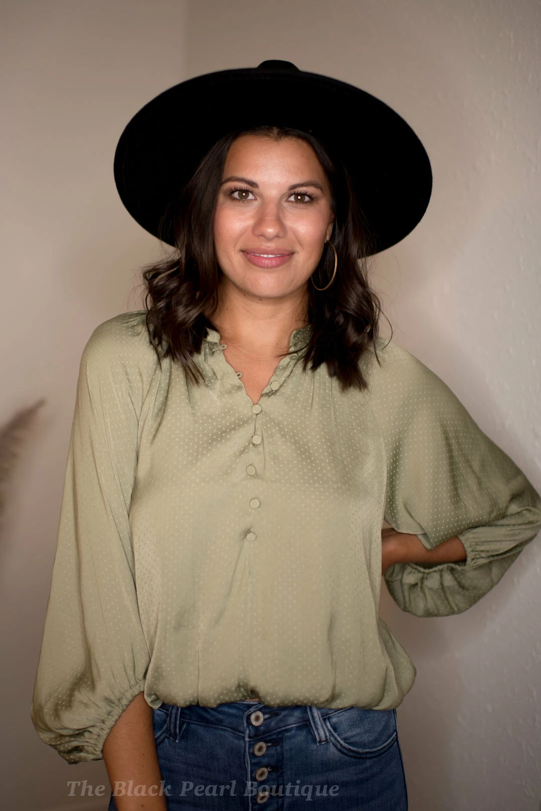 Blu Pepper Tops Olive Satin Blouse 1 Blu Pepper Tops Olive Satin Blouse