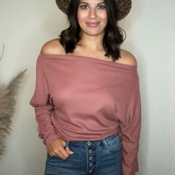 LLove Tops Mauve Dolman Sleeve Bodysuit