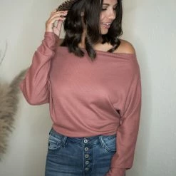 LLove Tops Mauve Dolman Sleeve Bodysuit
