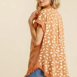 UMGEE New Arrivals Apricot Linen Dalmatian Top