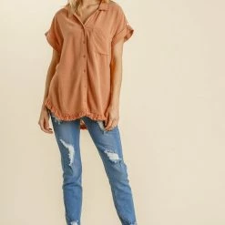 UMGEE New Arrivals Apricot Linen Dalmatian Top