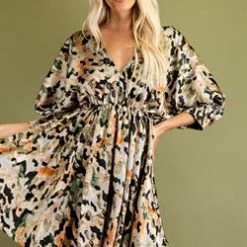 Glam Dresses Apricot Balloon Sleeve Dress