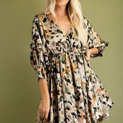 Glam Dresses Apricot Balloon Sleeve Dress