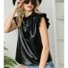 Jodifl New Arrivals Black Metallic Pleather Top