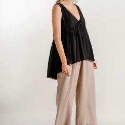 UMGEE Black Linen Babydoll Top