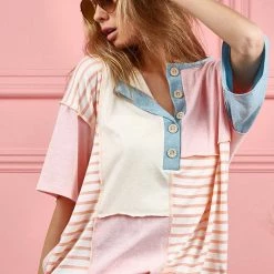 Bibi Blush Color Block/Striped Top New Arrivals