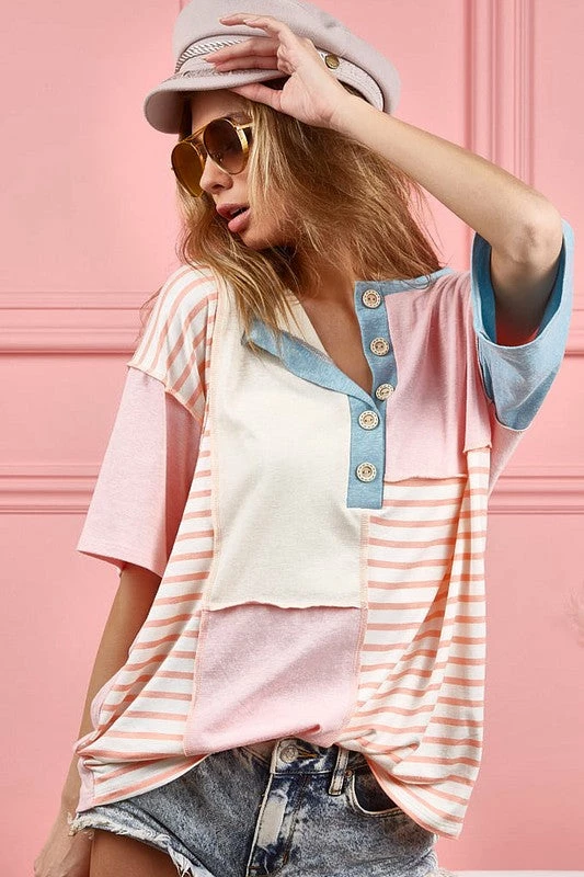 Bibi Blush Color Block/Striped Top New Arrivals 1 Bibi Blush Color Block/Striped Top New Arrivals