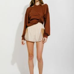 Very J Beige Color Block Active Shorts New Arrivals