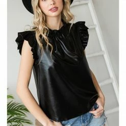 Jodifl New Arrivals Black Metallic Pleather Top 6 Jodifl New Arrivals Black Metallic Pleather Top